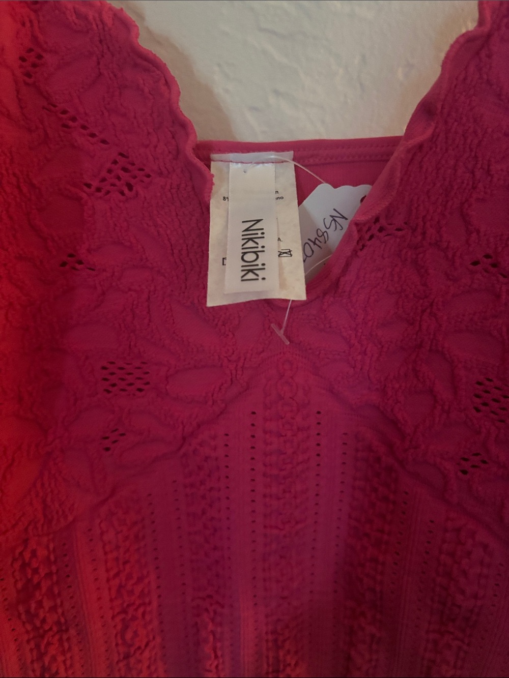 Nikibiki Bright Pink Lace V-Neck Crop Top - Picture 2 of 4